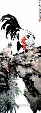 シュ・ベイホン・ジュ・ペオン Painting - Xu Beihong 雄鶏と雌鶏の古い墨